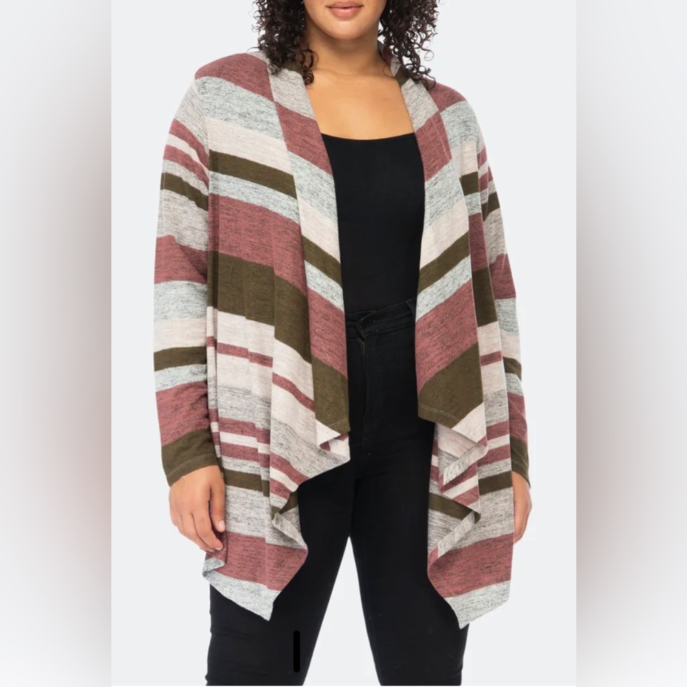 New! Bobeau Amie Striped Open Waterfall Cardigan Pink Rose Green Gray Nordstrom